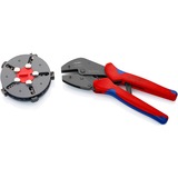 KNIPEX MultiCrimp® Pinces à sertir avec porte-profils 97 33 02, Pince à sertir Rouge/Bleu, pince brunie, poignées avec gaines bi-matière, fournie avec 3 profils interchangeables