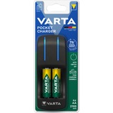 Varta Pocket Charger 2100 mAh Pile domestique Secteur, Chargeur Noir, Hybrides nickel-métal (NiMH), AA, AAA, 4 pièce(s), Piles fournies