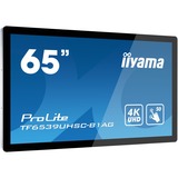 iiyama Prolite TF6539UHSC-B1AG, Affichage public Noir, 165,1 cm (65"), 1430,9 x 806 mm, 500 cd/m², 16,78 millions de couleurs, 3840 x 2160 pixels, 4K Ultra HD