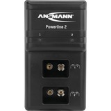 Ansmann Powerline 2 Chargeur rapide pour piles rechargeables 9V NiMH/NiCd Noir, Noir, Chargeur de batterie domestique, 230 V, 50 Hz, 10 V, 0,075 A
