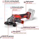 EINHELL Meuleuse d'angle sans fil AXXIO 18/125 Q Rouge/Noir, Batterie et chargeur non inclus