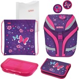 Herlitz SoftFlex Plus Butterfly Ensemble de cartables Fille Polyester Rose, Violet Violâtre/Rose, Lunch box, Plumier, Cartable, Sac de sport, Fille, Collège, Sac à dos, 18 L, Poche frontale, Poche latérale