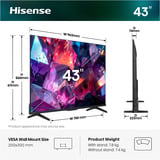Hisense 43E7S PRO téléviseur Hi-QLED 43" 4K Ultra HD Noir/gris foncé, 109,2 cm (43"), 3840 x 2160 pixels, DLED, Smart TV, Wifi, Noir