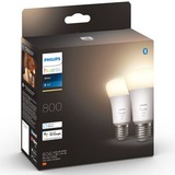 Philips Hue A60 - Ampoule connectée E27 - 800 (lot de 2), Lampe à LED Philips Hue White A60 - Ampoule connectée E27 - 800 (lot de 2), Ampoule intelligente, Blanc, Bluetooth/Zigbee, LED intégrée, E27, Blanc chaud