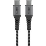 goobay Câble textile USB-C > USB-C avec connecteurs métalliques Gris/Argent, 0,5 mètre