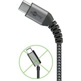 goobay Câble textile USB-C > USB-C avec connecteurs métalliques Gris/Argent, 0,5 mètre