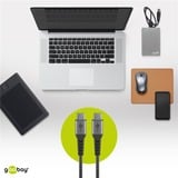 goobay Câble textile USB-C > USB-C avec connecteurs métalliques Gris/Argent, 0,5 mètre