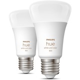 Philips Hue A60 - Ampoule connectée E27 - 800 (lot de 2), Lampe à LED Philips Hue White and Color ambiance A60 - Ampoule connectée E27 - 800 (lot de 2), Ampoule intelligente, Blanc, Bluetooth/Zigbee, LED, E27, 2000 K