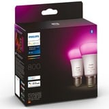 Philips Hue A60 - Ampoule connectée E27 - 800 (lot de 2), Lampe à LED Philips Hue White and Color ambiance A60 - Ampoule connectée E27 - 800 (lot de 2), Ampoule intelligente, Blanc, Bluetooth/Zigbee, LED, E27, 2000 K