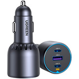 UGREEN 75W 3-Port Fast Car Charg gray Ordinateur portable, Téléphone portable, Smartwatch, Tablette, téléphone Gris Allume-cigare Charge rapide Auto Gris, 2x USB-C, 1x USB-A, Auto, Allume-cigare, Gris