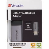 Verbatim 49143 câble vidéo et adaptateur 0,1 m USB Type-C HDMI Noir, Argent Argent/Noir, 0,1 m, USB Type-C, HDMI, Mâle, Femelle, Droit