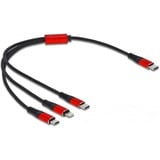 DeLOCK 3-en-1 USB-C > Lightning + Micro USB + USB-C, Câble Noir/Rouge, 0,3 mètres