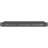 Digitus CAT 6A, panneau de brassage de classe EA, blindé Noir, panneau de brassage de classe EA, blindé, RJ-45, Cat6a, Noir, Acier, Montage de rack, 1U