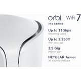 Netgear RBE770 Satellite d'extension Orbi 770 Series Tri-Band WiFi 7 Mesh, Point d’accès maillé Blanc, Blanc, Interne, Système maillé, 540 m², Tri-bande (2,4 GHz / 5 GHz / 6 GHz), Wi-Fi 7 (802.11be)