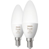 Philips Hue Flamme - Ampoule connectée E14 - (pack de 2), Lampe à LED Philips Hue White and Color ambiance Flamme - Ampoule connectée E14 - (pack de 2), Ampoule intelligente, Blanc, Bluetooth/Zigbee, LED intégrée, E14, 2000 K