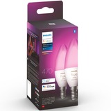 Philips Hue Flamme - Ampoule connectée E14 - (pack de 2), Lampe à LED Philips Hue White and Color ambiance Flamme - Ampoule connectée E14 - (pack de 2), Ampoule intelligente, Blanc, Bluetooth/Zigbee, LED intégrée, E14, 2000 K