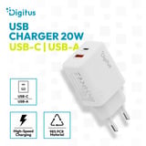 Digitus Chargeur USB 20W, 1x USB-C, 1x USB-A Blanc