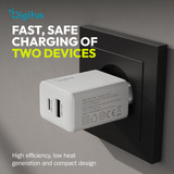 Digitus Chargeur USB 20W, 1x USB-C, 1x USB-A Blanc