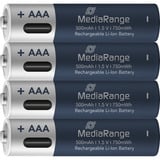 MediaRange Batterie USB-C Li-Ion, Mignon AA I 1.5V | 500 mAh, pack de 4 