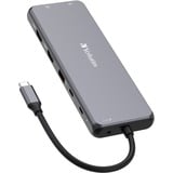 Verbatim CMH-13 USB Type-C 10000 Mbit/s Argent, Station d'accueil Gris, USB Type-C, 3ˌ5mm, DisplayPort, HDMI, RJ-45, USB 2.0, USB 3.2 Gen 1 (3.1 Gen 1) Type-A, USB 3.2 Gen 2 (3.1..., 10000 Mbit/s, 30 Hz, Argent, Acrylonitrile-Butadiène-Styrène (ABS), Aluminium