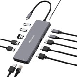 Verbatim CMH-13 USB Type-C 10000 Mbit/s Argent, Station d'accueil Gris, USB Type-C, 3ˌ5mm, DisplayPort, HDMI, RJ-45, USB 2.0, USB 3.2 Gen 1 (3.1 Gen 1) Type-A, USB 3.2 Gen 2 (3.1..., 10000 Mbit/s, 30 Hz, Argent, Acrylonitrile-Butadiène-Styrène (ABS), Aluminium