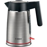 Bosch TWK6M480 bouilloire 1,7 L 2400 W Noir, Acier inoxydable Acier inoxydable/Noir, 1,7 L, 2400 W, Noir, Acier inoxydable, Acier inoxydable, Indicateur de niveau d'eau, Arrêt de sécurité en cas de surchauffe