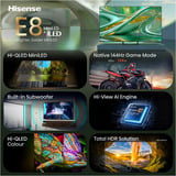 Hisense ULED 85E8S MiniLED 85" 4K Ultra HD TV QLED Noir/gris foncé, 2,16 m (85"), 3840 x 2160 pixels, ULED, Smart TV, Wifi, Noir