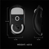 Logitech G Pro X Superlight souris Droitier RF sans fil 25600 DPI, Souris gaming Noir, Droitier, RF sans fil, 25600 DPI, 1 ms, Noir