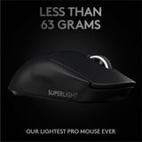 Logitech Pro X Superlight souris Droitier RF sans fil 25600 DPI, Souris gaming Noir, Droitier, RF sans fil, 25600 DPI, 1 ms, Noir