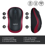 Logitech Wireless Mouse M185, Souris Rouge, 1000 dpi, Vente au détail