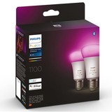 Philips Hue A60 - Ampoule connectée E27 - 1100 (pack de 2), Lampe à LED Philips Hue White and Color ambiance A60 - Ampoule connectée E27 - 1100 (pack de 2), Ampoule intelligente, Blanc, Bluetooth/Zigbee, LED, E27, 2000 K