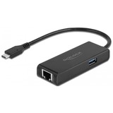 DeLOCK Adaptateur USB Type-C™ à 2,5 Gigabit LAN avec USB Type-A femelle Noir, 5 Gigabit LAN avec USB Type-A femelle, USB 3.2 Gen 1 (3.1 Gen 1) Type-C, RJ-45, 1000 Mbit/s, Noir, Activité, Liaison, 0,15 m