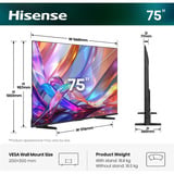 Hisense 75E7S 75" 4K Ultra HD TV QLED Noir, 190,5 cm (75"), 3840 x 2160 pixels, DLED, Smart TV, Wifi, Noir