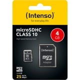 Intenso 4GB MicroSDHC 4 Go Classe 10, Carte mémoire 4 Go, MicroSDHC, Classe 10, 25 Mo/s, Résistant aux chocs, Résistant à une température, Imperméable, Résistant aux rayons X, Noir