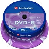Verbatim DVD+R 4,7 Go Matt Silver, Support vierge DVD DVD+R, 120 mm, Fuseau, 25 pièce(s), 4,7 Go