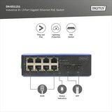 Digitus Commutateur Gigabit Ethernet PoE industriel 8+2 ports, Switch 
