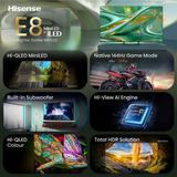 Hisense ULED 55E8S MiniLED 55" 4K Ultra HD TV QLED Noir/gris foncé, 139,7 cm (55"), 3840 x 2160 pixels, ULED, Smart TV, Wifi, Noir