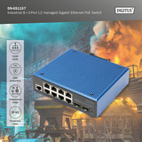 Digitus Commutateur Gigabit Ethernet PoE industriel géré L2 8+2 ports, Switch 