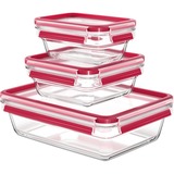Emsa CLIP & CLOSE N1050900 boîte hermétique alimentaire Rectangulaire Transparent 3 pièce(s) Transparent/Rouge, Boîte, Rectangulaire, Transparent, Verre, 420 °C, -40 - 420 °C