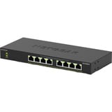 Netgear GS308LP, Switch Noir, Non-géré, Gigabit Ethernet (10/100/1000), Connexion Ethernet, supportant l'alimentation via ce port (PoE), Grille de montage, Bureau, Montage mural