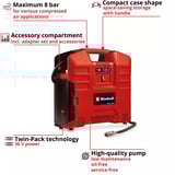 EINHELL Compresseur sans fil TE-AC 36/8 Li OF Set - Solo, 36 Volts (2x18V) Rouge