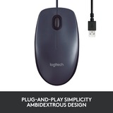 Logitech B100 Optical USB Mouse, Souris Noir, Ambidextre, Optique, USB Type-A, 800 DPI, Noir