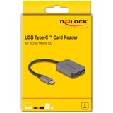 DeLOCK Lecteur de cartes USB Type-C pour cartes mémoire SD ou Micro SD Gris