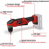 EINHELL Visseuse d'angle sans fil Power X-Change TE-AD 18 Li - Solo, 18 Volt, Perceuse/visseuse Rouge/Noir