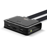 Lindy Switch KVM 2 ports HDMI 4K60, USB 2.0 & audio, câbles intégrés Noir, USB 2.0 & audio, câbles intégrés, 4096 x 2160 pixels, 4K Ultra HD, Grille de montage, Noir