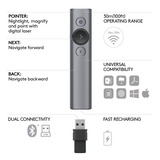 Logitech Spotlight télécommande Bluetooth/RF Gris, Présentateur Ardoise, Bluetooth/RF, USB, 30 m, Gris
