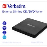 Verbatim External Slimline CD/DVD Writer lecteur de disques optiques DVD±RW Noir, Graveur DVD externe Noir, Noir, Plateau, horizontale, Ordinateur portable, DVD±RW, USB 2.0