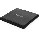 Verbatim External Slimline CD/DVD Writer lecteur de disques optiques DVD±RW Noir, Graveur de DVD Noir, Noir, Plateau, horizontale, Ordinateur portable, DVD±RW, USB 2.0