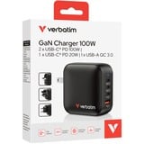 Verbatim Mini GaN Charger 100W Universel Noir Secteur Charge rapide Intérieure, Chargeur Noir, Intérieure, Secteur, Noir
