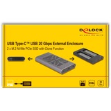DeLOCK Boîtier USB externe 20 Gbps pour 2 x M.2 NVMe PCIe SSD, Boîtier disque dur Gris